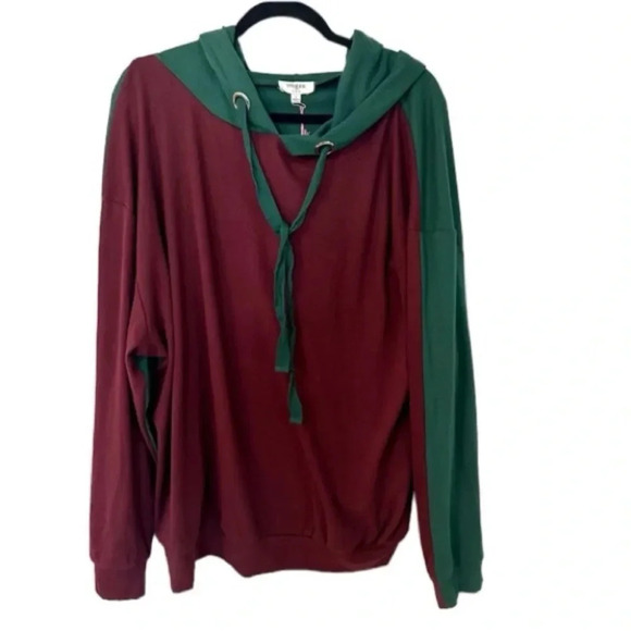 Umgee Women's Long Sleeve 2 Toned Colorblock Hooded Pullover Size L NWT - Picture 1 of 8